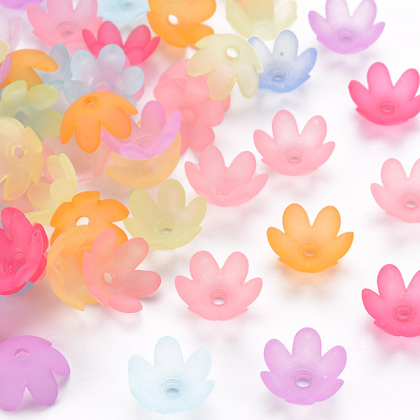 

PandaHall Frosted Acrylic Bead Caps, 6-Petal, Flower, Mixed Color, 14x6mm, Hole: 2mm, about 1660pcs/500g Acrylic Multicolor