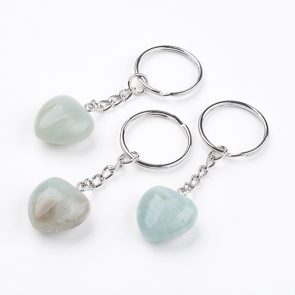 

PandaHall Natural Amazonite Keychain, with Platinum Iron Findings, Heart, 72mm Amazonite Heart Cyan
