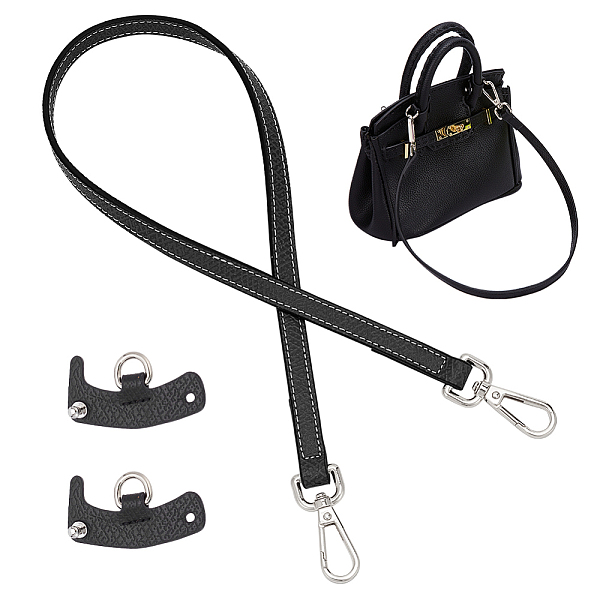 

PandaHall Leather Bag Handles & Undamaged Bag Triangle Buckle Connector, No Punch Detachable Bag Handle Cover, Black, 64x1.2x0.3cm Leather...