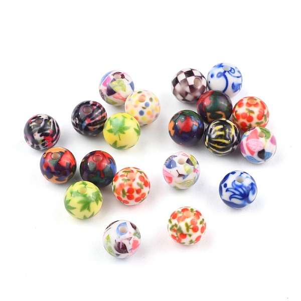 

PandaHall Opaque Printed Acrylic Beads, Round, Mixed Color, 11.5~12x11mm, Hole: 2.5mm Acrylic Round Multicolor
