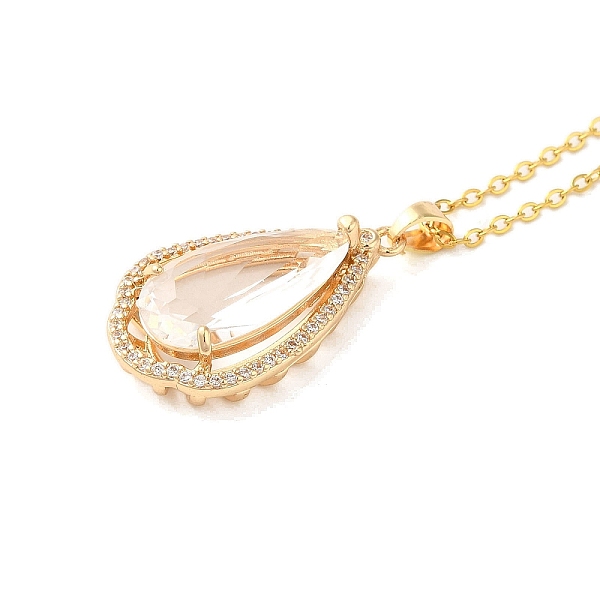 

PandaHall Brass Micro Pave Cubic Zirconia Pendant Necklaces, Glass Jewelry for Women, 201 Stainless Steel Cable Chain Necklaces, Teardrop..., Clear