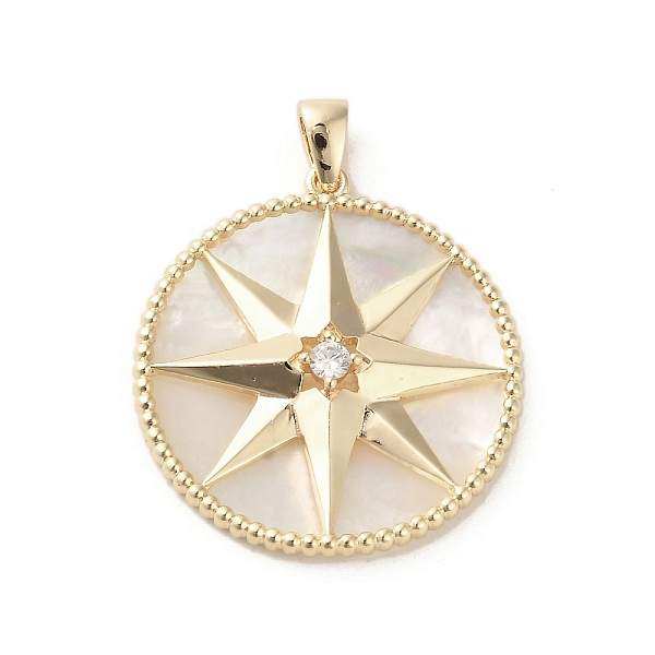 

PandaHall Brass Micro Pave Cubic Clear Zirconia Pendants, with Shell, Flat Round with Star, Real 18K Gold Plated, 27x25x4mm, Hole: 4x2mm...