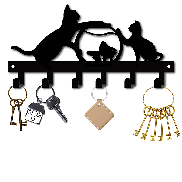 

PandaHall Iron Wall Mounted Hook Hangers, Decorative Organizer Rack with 6 Hooks, for Bag Clothes Key Scarf Hanging Holder, Cat Pattern...