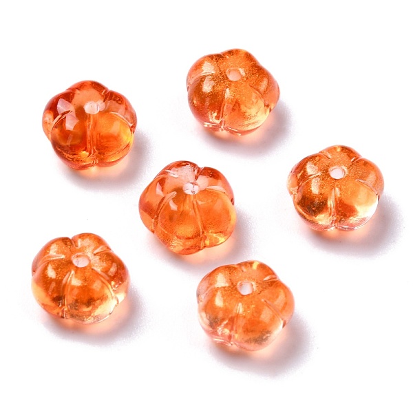 

PandaHall Autumn Theme Transparent Glass Beads, with Glitter Powder, Pumpkin, Orange, 9.5~10x6mm, Hole: 1.2mm Glass Pumpkin Orange