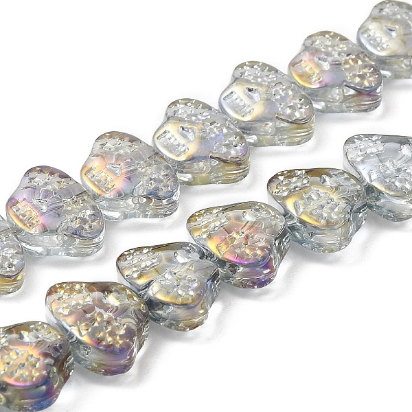 

PandaHall Transparent Electroplate Glass Beads Strands, Rainbow Plated, Skull Head, Purple, 13x10x6mm, Hole: 1mm, about 65pcs/strand...