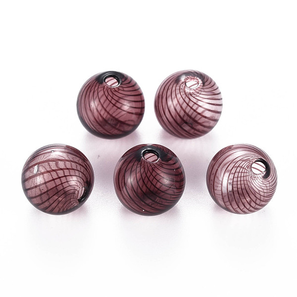 

PandaHall Transparent Handmade Blown Glass Globe Beads, Stripe Pattern, Round, Purple, 14.5~16mm, Hole: 1~2mm Glass Round Purple