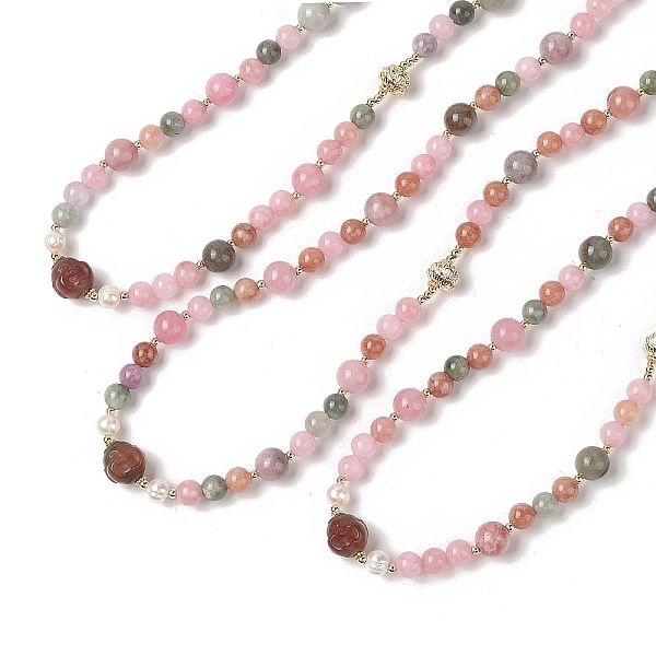 

PandaHall Natural Agate & Pearl & Natural Rose Quartz Beaded Necklaces, Brass Beads Necklaces, Buddha, Real 14K Gold Plated, 21.65 inch...