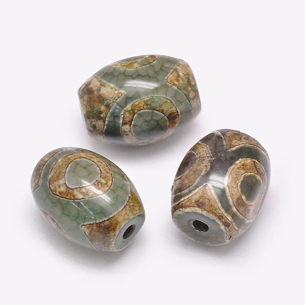 

PandaHall Tibetan Style 3-Eye dZi Beads, Natural Agate Beads, Dyed & Heated, Barrel, Three Eyes, Dark Olive Green, 15~17x12~13mm, Hole...