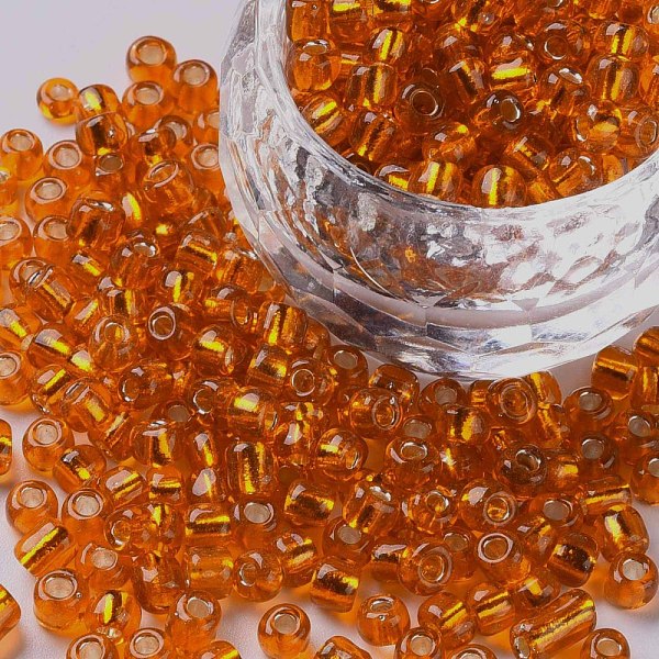 

PandaHall 6/0 Glass Seed Beads, Silver Lined Round Hole, Round, Orange Red, 4mm, Hole: 1.5mm, about 1000pcs/100g Glass