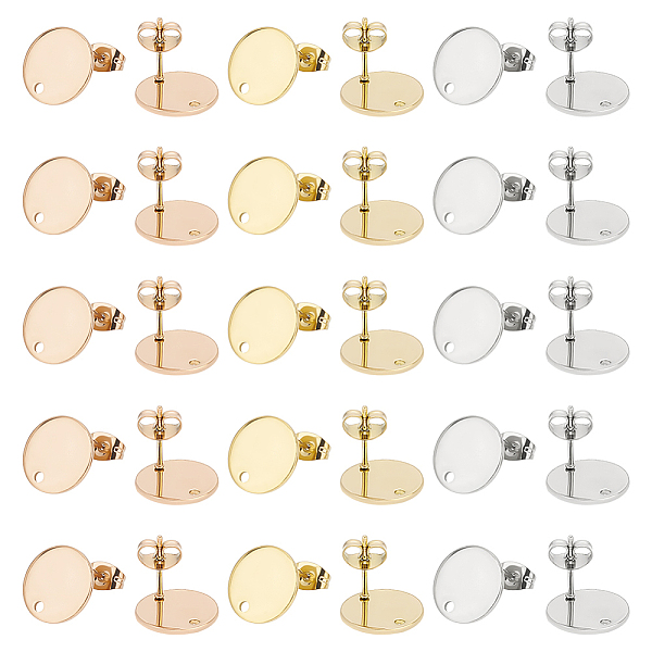 

PandaHall UNICRAFTALE 3 Colors 0.8mm Pin Hypoallergenic Stud Earring Findings with Ear Nuts 42pcs(21pairs) Flat Round Stainless Steel...