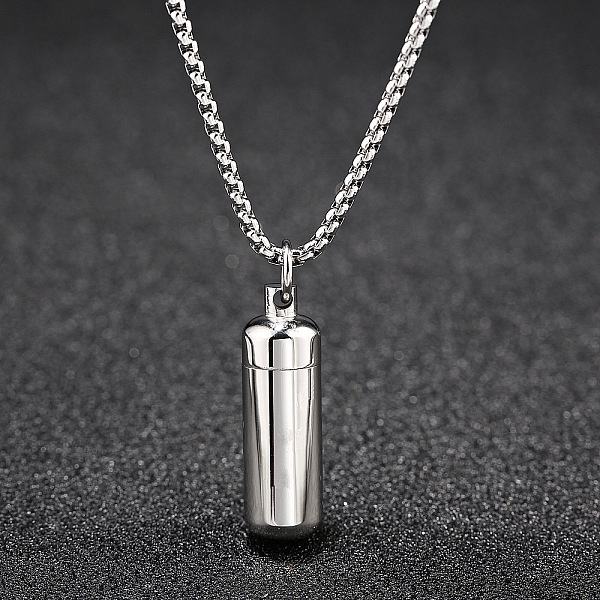 

PandaHall 316L Stainless Steel Pill Shape Urn Ashes Pendant Necklace with Box Chains, Memorial Jewelry for Men Women, Silver, 23.62 inch...