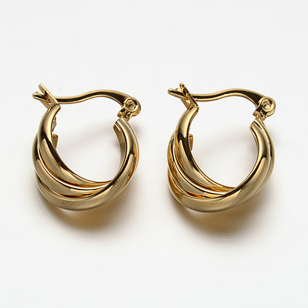 

PandaHall Oval 304 Stainless Steel Triple Hoop Earrings, Hypoallergenic Earrings, Golden, 19x15x8mm, Pin: 1x0.5mm 304 Stainless Steel Oval