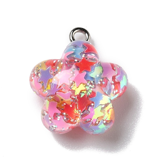 

PandaHall Transparent Resin Pendants, with Platinum Tone Iron Loops & Glitter Powder, Plum Bossom, Colorful, 20.5x17x10.5mm, Hole: 2mm...