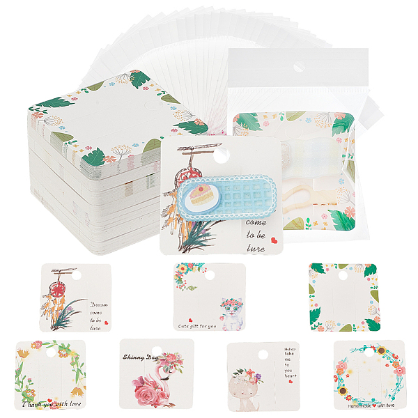 

PandaHall 140Pcs Square Paper Hair Clip Bow Display Cards, with 140Pcs Cellophane Bags, for Hair Accessories Supplies Headdress Display..., Multicolor