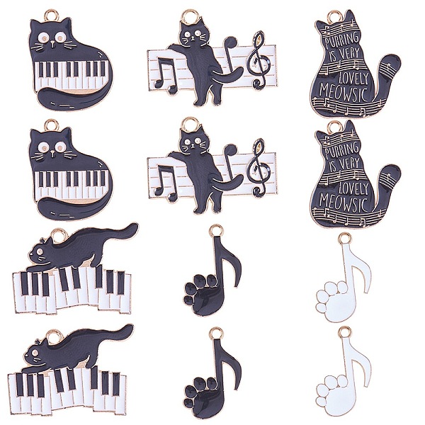 

PandaHall 18Pcs 6 Styles Alloy Enamel Pendants, Musical Note & Cat & Piano Charm, Golden, 28.5x24mm, Hole: 2mm Alloy+Enamel Mixed Shapes