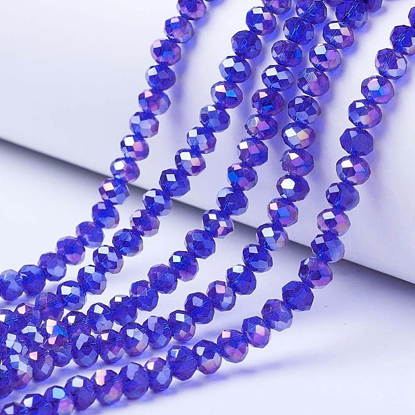 

PandaHall Electroplate Glass Beads Strands, AB Color Plated, Faceted, Rondelle, Blue, 2.5x2mm, Hole: 0.4mm, about 150~155pcs/strand, 32~33cm...