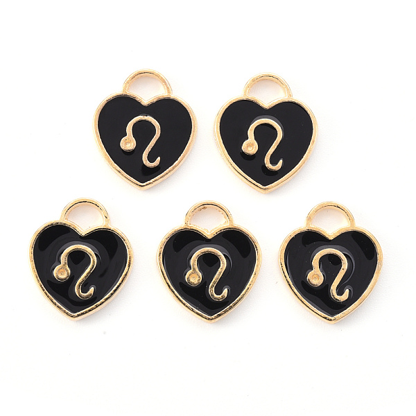 

PandaHall Light Gold Plated Alloy Enamel Pendants, Constellations, Black Heart, Leo, 14x12x1.8mm, Hole: 4mm Alloy+Enamel Leo Black