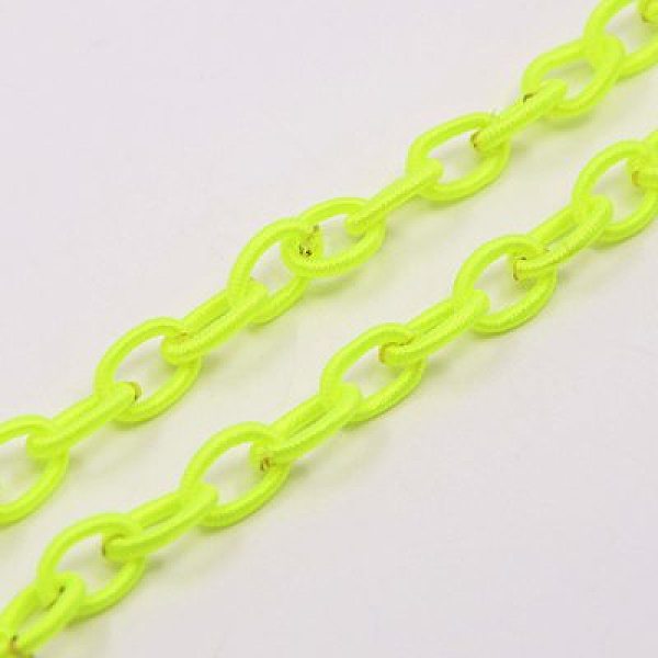 

PandaHall Handmade Nylon Cable Chains Loop, Oval, Green Yellow, 8~9x11~13x2mm, about 85cm/strand, 33.5 inch Nylon Green