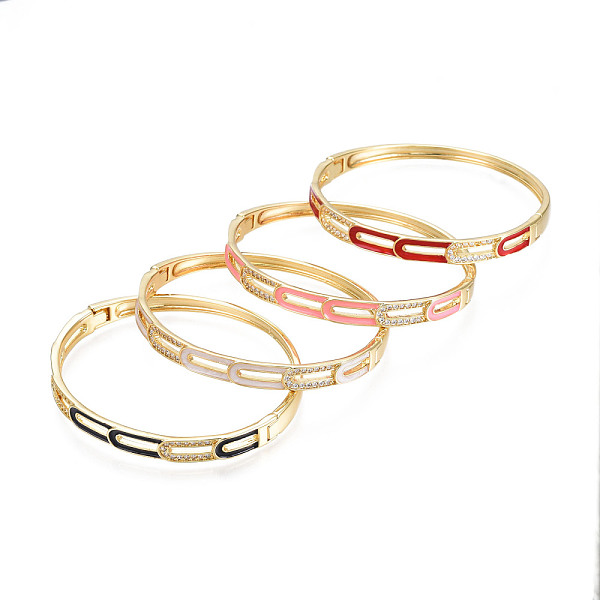 

PandaHall Clear Cubic Zirconia Oval Wrap Hinged Bangle with Enamel, Real 18K Gold Plated Brass Jewelry for Women, Mixed Color, Inner..., Multicolor