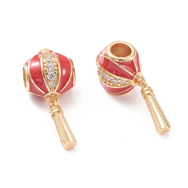 

PandaHall Brass Enamel European Beads, Large Hole Beads, Long-lasting Plated, with Micro Pave Clear Cubic Zirconia, Lantern, Red, Real 18K...
