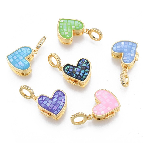 

PandaHall Brass Micro Pave Clear Cubic Zirconia Locket Pendants, with Natural Abalone Shell/Paua Shell, Dyed, Nickel Free, Real 18K Gold..., Multicolor