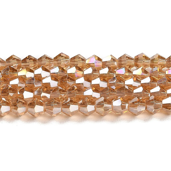 

PandaHall Transparent Electroplate Glass Beads Strands, AB Color Plated, Faceted, Bicone, Peru, 4x4mm, Hole: 0.8mm, about 82~85pcs/strand..., Brown
