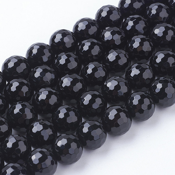 

PandaHall Natural Black Onyx Beads Strands, Faceted Round, Black, 10mm, Hole: 1mm, 39pcs/strand, 15.3 inch Black Onyx Round Black
