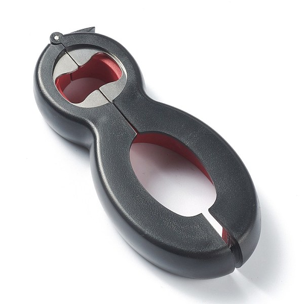 

PandaHall 304 Stainless Steel 6-in-1 Multi-Function Can Opener, Bottle Opener, with Plastic Handle, Red, 144.5x64x23mm, Hole: 31.5mm...