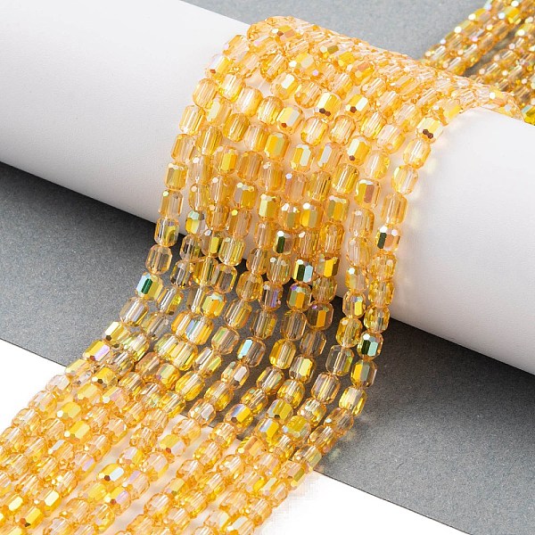 

PandaHall Electroplate Glass Beads Strands, Faceted, AB Color, Column, Yellow, 4x5~6mm, Hole: 1mm, about 80pcs/strand, 18.11''(46cm) Glass...