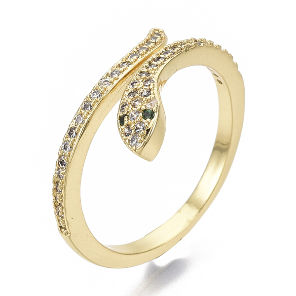 

PandaHall Brass Micro Pave Cubic Zirconia Cuff Rings, Open Rings, Nickel Free, Snake, Clear, Real 16K Gold Plated, Size 8, Inner Diameter...