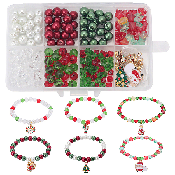 

PandaHall SUNNYCLUE DIY Christmas Bracelet Making Kit, Including Glass Star & Bicone Beads, Snowflake & Bell & Tree & Candy Cane Alloy..., Multicolor