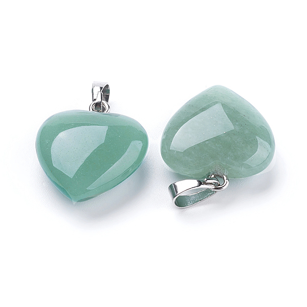 

PandaHall Natural Green Aventurine Pendants, with Brass Findings, Heart, Platinum, 23x20x7~9mm, Hole: 5x8mm Green Aventurine Heart