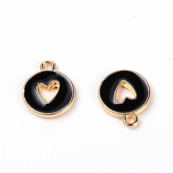 

PandaHall Zinc Alloy Enamel Charms, Flat Round with Hollow Heart, Light Gold, Black, 14x12x2mm, Hole: 1.5mm Alloy+Enamel Flat Round Black