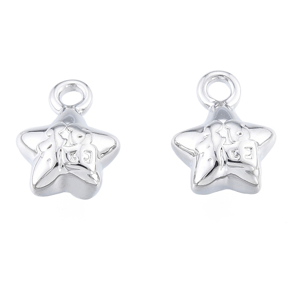 

PandaHall Brass Charms, Cadmium Free & Nickel Free & Lead Free, Star with Lucky Character, Platinum, 9x7x4mm, Hole: 1.2mm Brass Star