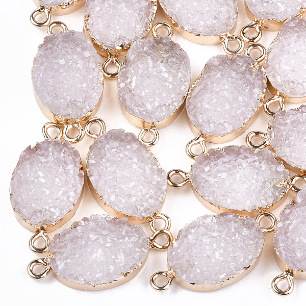 

PandaHall Electroplate Druzy Resin Links connectors, with Iron Findings, Oval, Light Gold, Lavender Blush, 26~27x13x5~6mm, Hole: 1mm Resin..., Pink