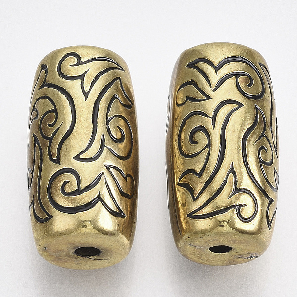 

PandaHall CCB Plastic Beads, Barrel Carved Flower, Antique Golden, 29x15.5mm, Hole: 3mm, about 100pcs/500g Plastic Barrel