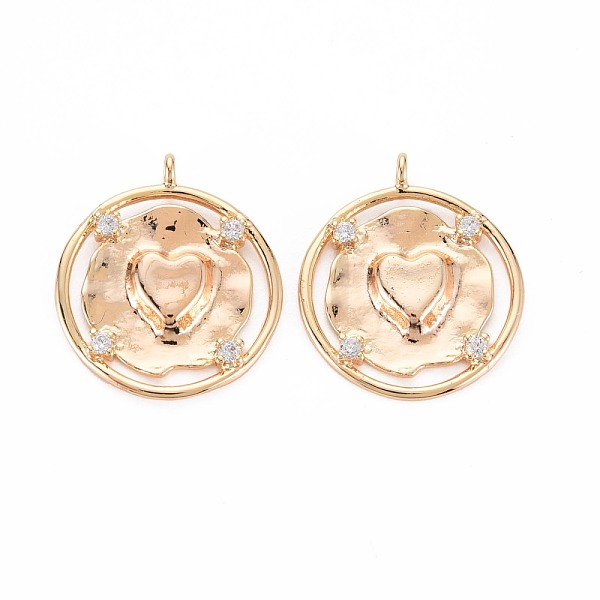 

PandaHall Brass Micro Pave Clear Cubic Zirconia Pendants, Nickel Free, Flat Round with Heart, Real 18K Gold Plated, 21.5x18.5x3mm, Hole...