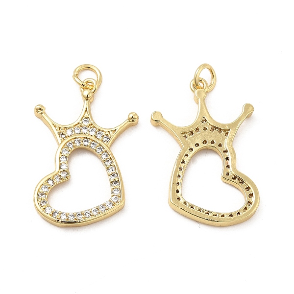 

PandaHall Brass Micro Pave Clear Cubic Zirconia Pendants, with Jump Ring, Heart with Crown Charm, Real 18K Gold Plated, 26.5x16x2mm, Hole...
