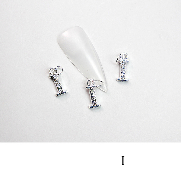 

PandaHall Alloy Rhinestone Cabochons, Nail Art Decoration Accessories, with Jump Ring, Letter, Platinum, Letter.I, 11~14x5~12mm..., Clear