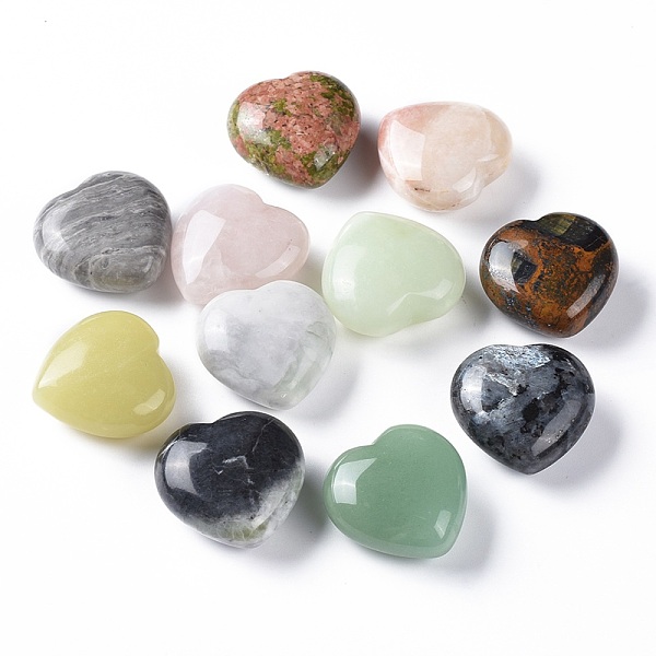 

PandaHall Natural GemStone, Heart Love Stone, Pocket Palm Stone for Reiki Balancing, 31x31x15mm Mixed Stone Heart
