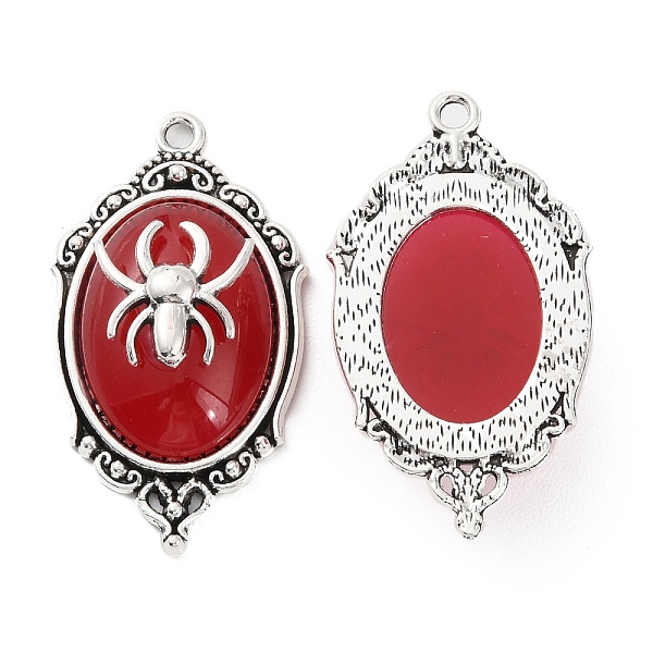 

PandaHall Halloween Alloy Oval Pendants, Spider Charms with Resin, Antique Silver, Red, 42.5x23.5x10mm, Hole: 2.2mm Alloy+Resin Oval Red