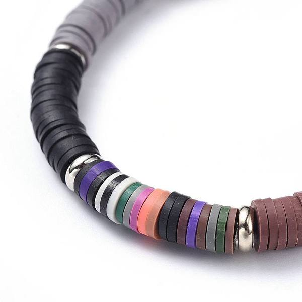 

PandaHall Polymer Clay Heishi Beads Beads Stretch Bracelets, with Brass Spacer Beads, Flat Round, Black, 2-1/4 inch(5.6cm), 6mm Polymer Clay...