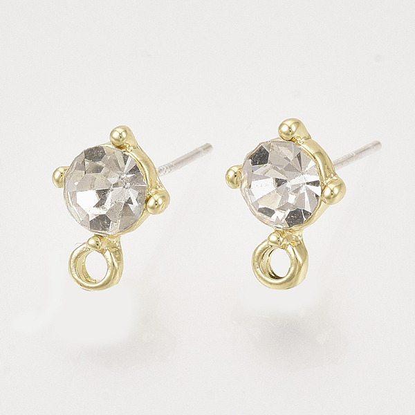 

PandaHall Alloy Stud Earring Findings, with Glass Rhinestones, Loop and Raw(Unplated) Pin, Golden, Crystal, 11.5x8.5mm, Hole: 1.8mm, Pin..., Clear