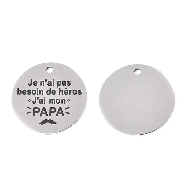 

PandaHall 201 Stainless Steel Pendants, Flat Round with Word Papa, Stainless Steel Color, 30x1.5mm, Hole: 2mm 201 Stainless Steel Flat Round
