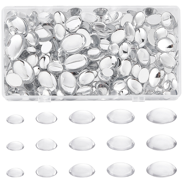 

PandaHall 240 Pcs Transparent Cabochons, 5 Sizes Oval Acrylic Rhinestones Cabochon Clear Flat Back Dome Cabochons for DIY Craft Photo...