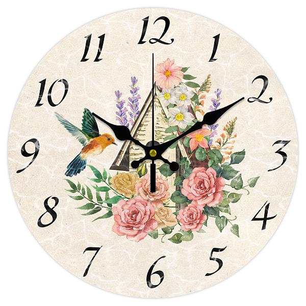 

PandaHall MDF Printed Wall Clock, for Home Living Room Bedroom Decoration, Flat Round, Flower, 300mm Wood Flower Yellow