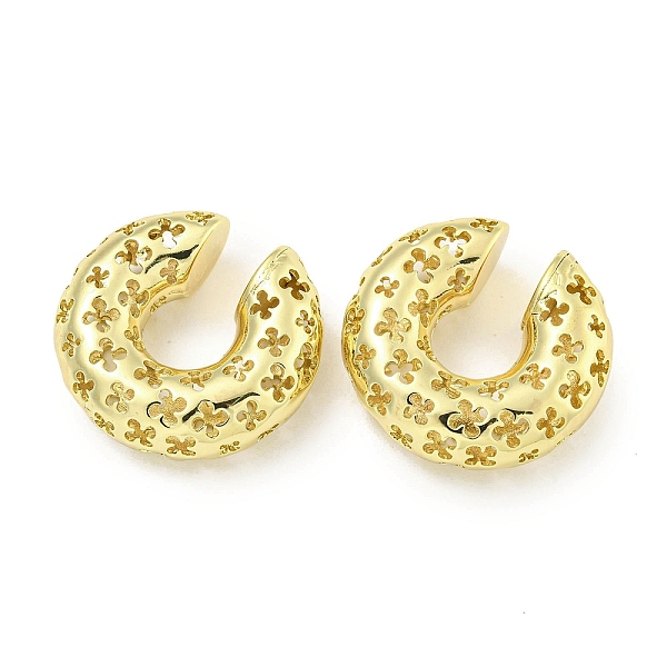 

PandaHall Hollow Brass Cuff Earrings, for Women, Flower, Real 18K Gold Plated, 30x10mm Brass Flower
