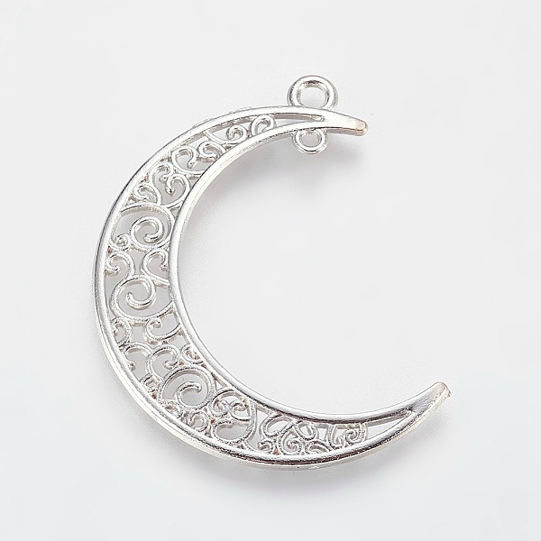 

PandaHall Tibetan Style Alloy Hollow 2-Loop Link Pendants, Moon, Cadmium Free & Lead Free, Platinum, 37x8x2mm, Hole: 1~3mm Alloy Moon