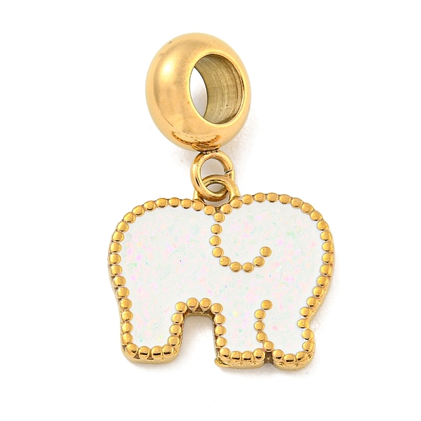 

PandaHall Ion Plating(IP) 304 Stainless Steel Enamel European Dangle Charms, Elephant Large Hole Pendants, Golden, White, 23mm, Hole: 4.5mm...