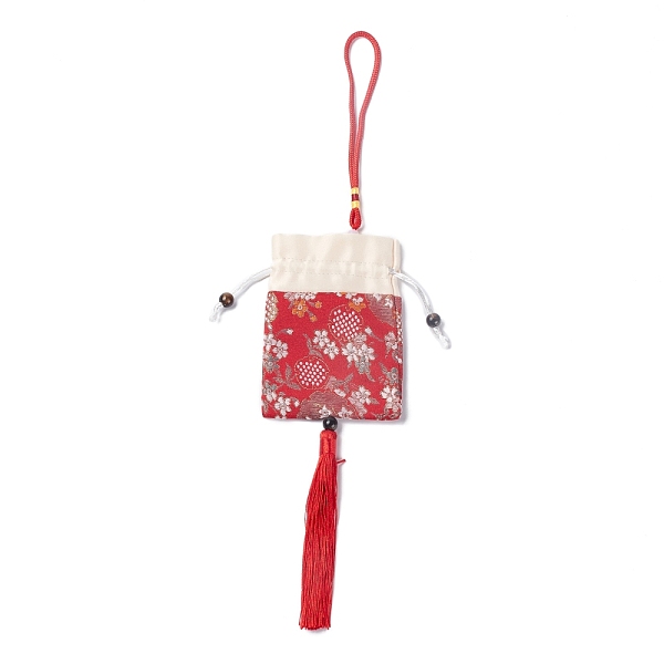 

PandaHall Brocade Sachet Bag, Drawstring Floral Embroidered Bag, Rectangle with Tassel, Red, 42cm, Bag: 12.5x8.8x0.2cm, Bead: 0.8~0.9cm...